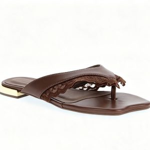 Flat Feminina Helena em couro com detalhes em Renda